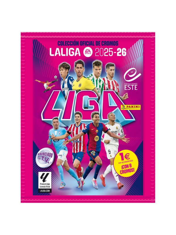 Caja 50 Sobres La Liga 2025/26 de Panini Cromos. Distribuidor España.